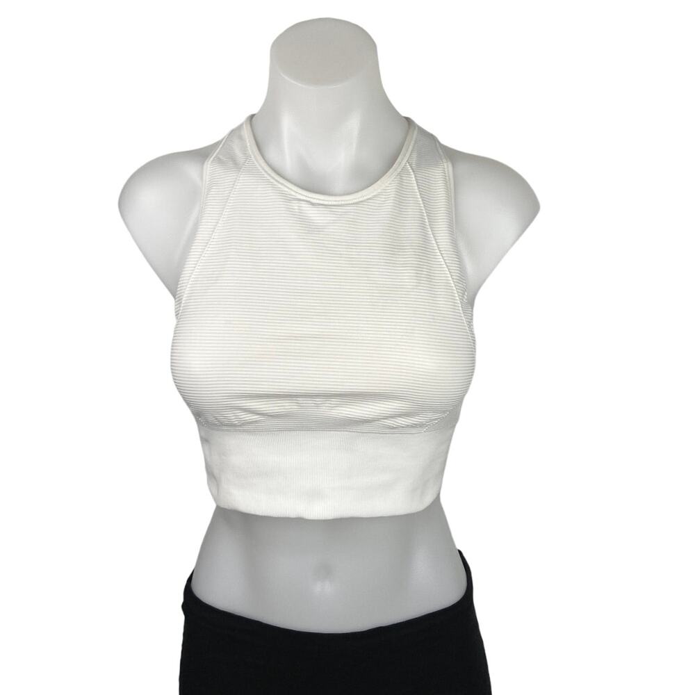Lululemon White Striped Racerback Athletic Yoga Crop Tank Top Sports Bra Size S